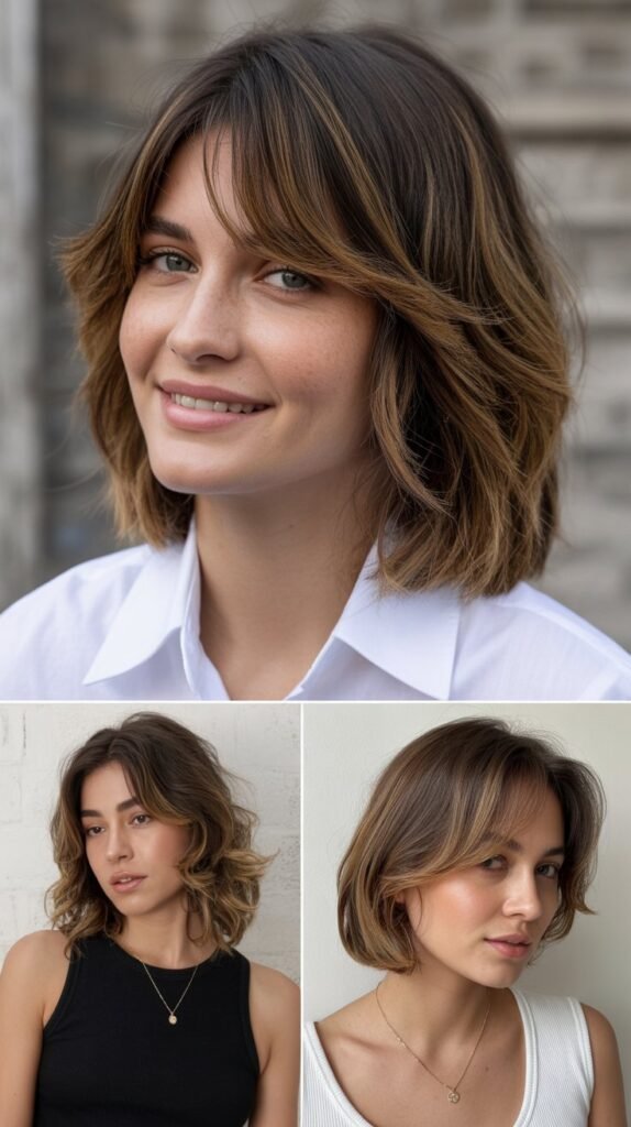 Shaggy Midi Cut With Side-Swept Bangs