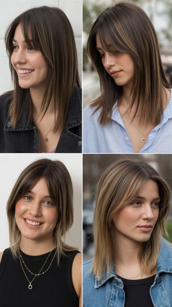  Side-Parted Long Bangs with Medium Straight Hair