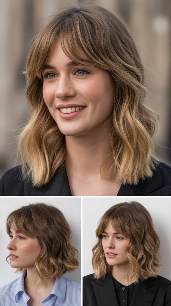  Side-Swept Bangs with Shoulder-Length Waves