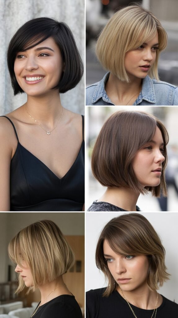 Sleek A-Line Bob With Side-Swept Bangs