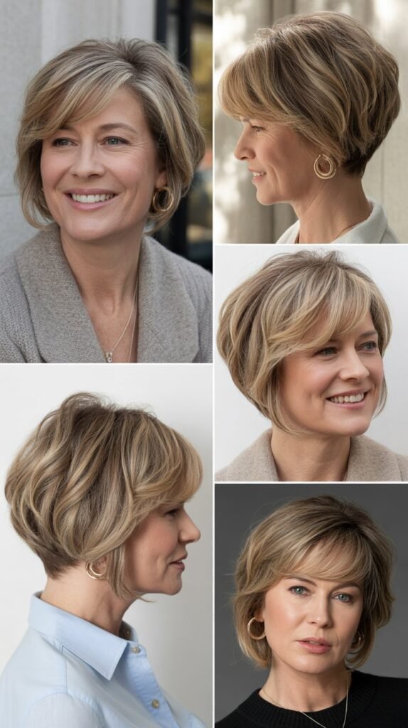 Soft Layered Bob with Side-Swept Bangs