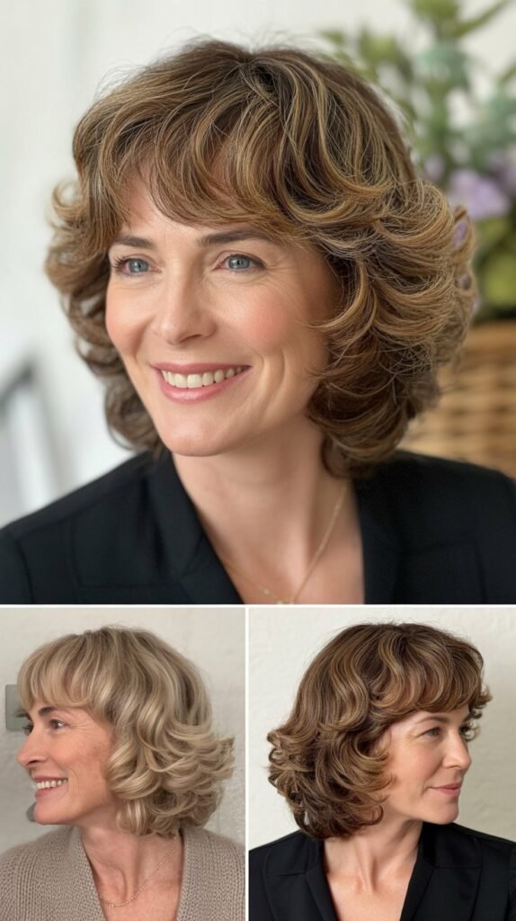  Soft Rounded Bangs with Layered Curls