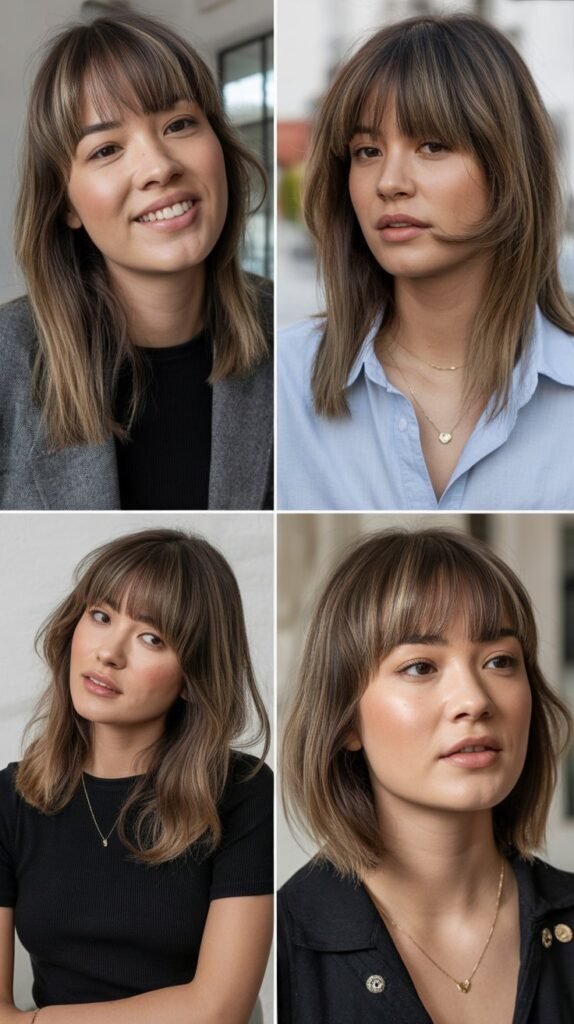 Straight Wispy Bangs with Medium Straight Hair