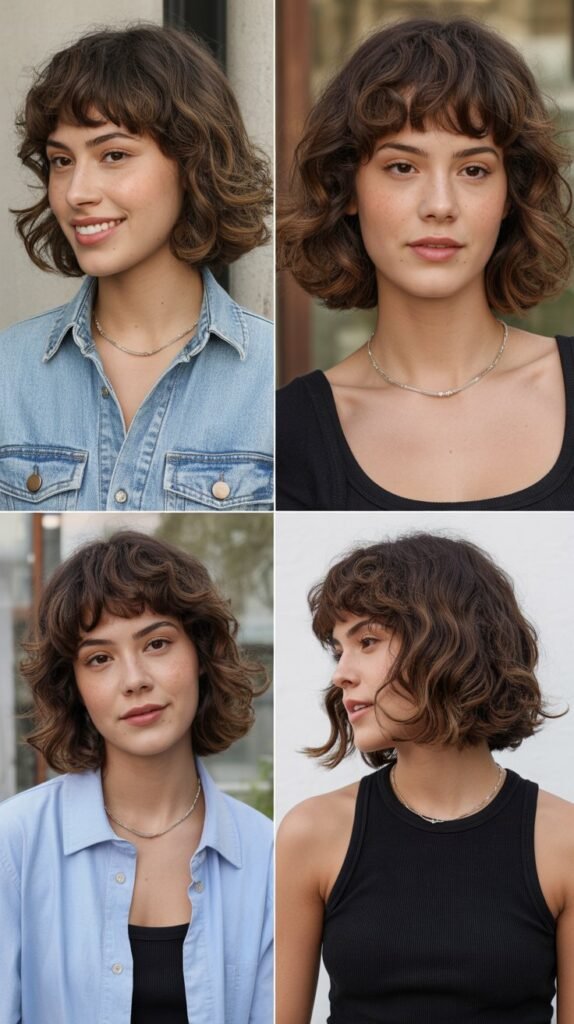 Textured Baby Bangs with Medium Wavy Hair