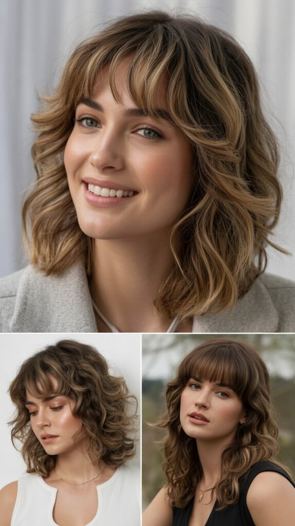 Textured Bangs with Medium Wavy Hair