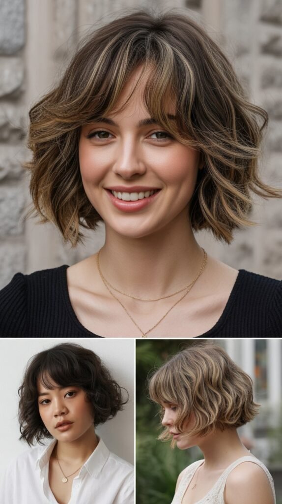 Textured Bob With Swoopy Curtain Bangs
