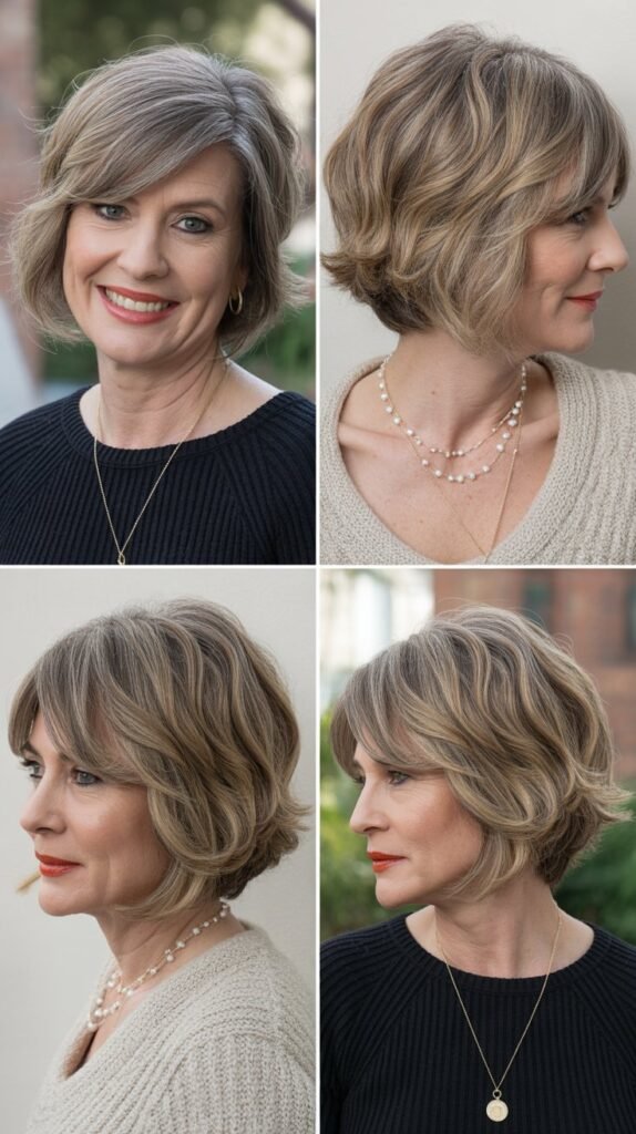  Textured Bob with Side Part Bangs
