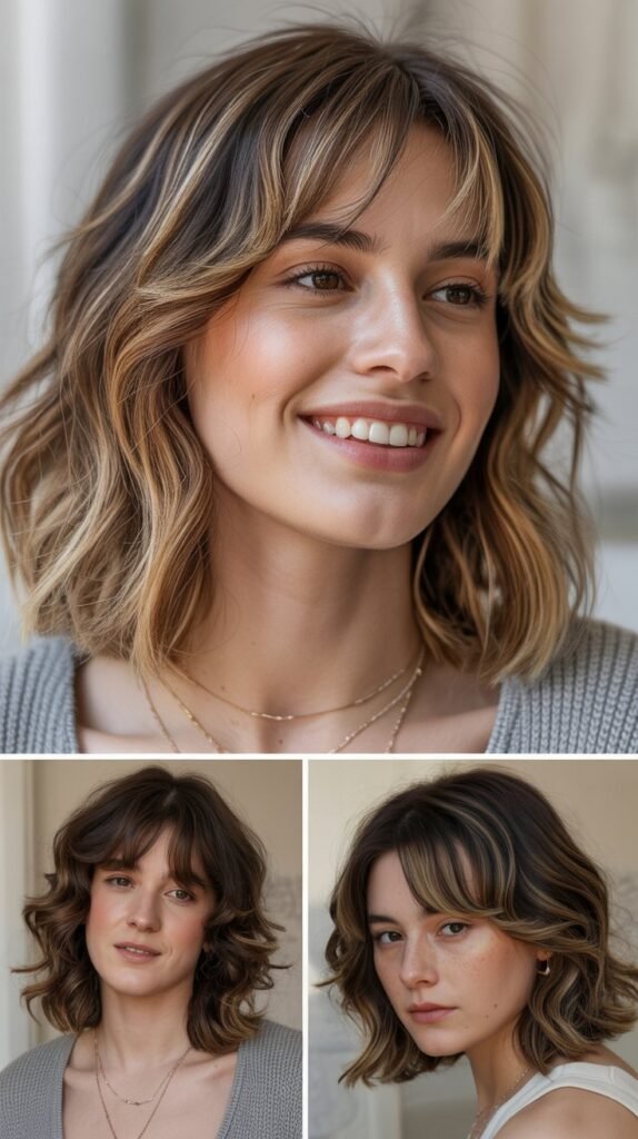 Tousled Lob With Feathered Fringe