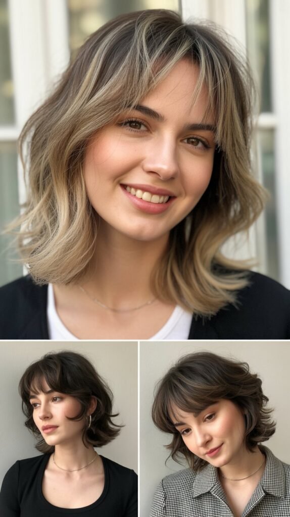  Wispy Asymmetric Bangs with Layered Medium Hair