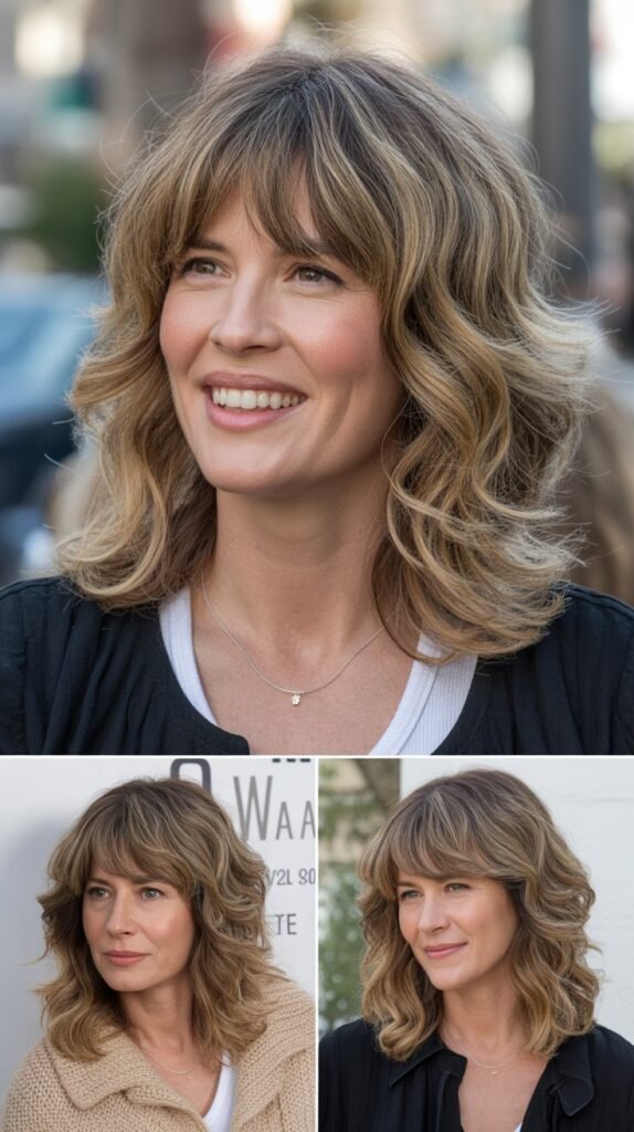  Wispy Curtain Bangs with Beachy Waves