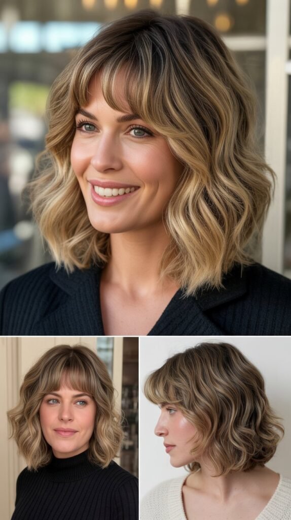Wavy Lob with Curtain Bangs