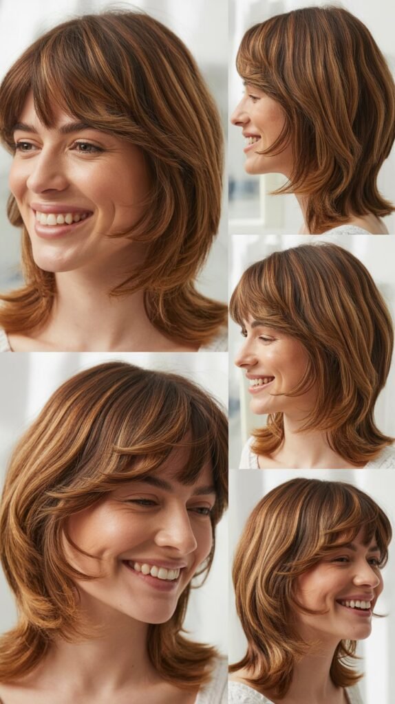 Soft Feathered Bangs with Face-Framing Layers