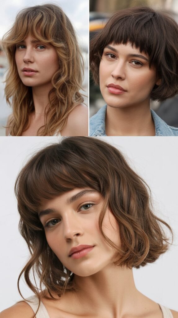 Brow-Skimming Bangs with Undone Texture