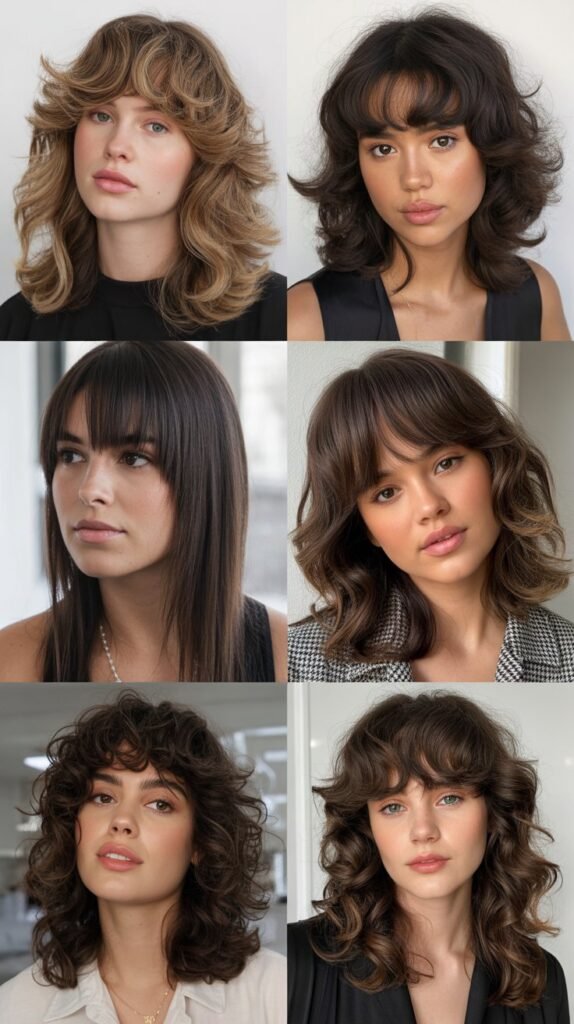  Voluminous Blow-Dried Curtain Bangs