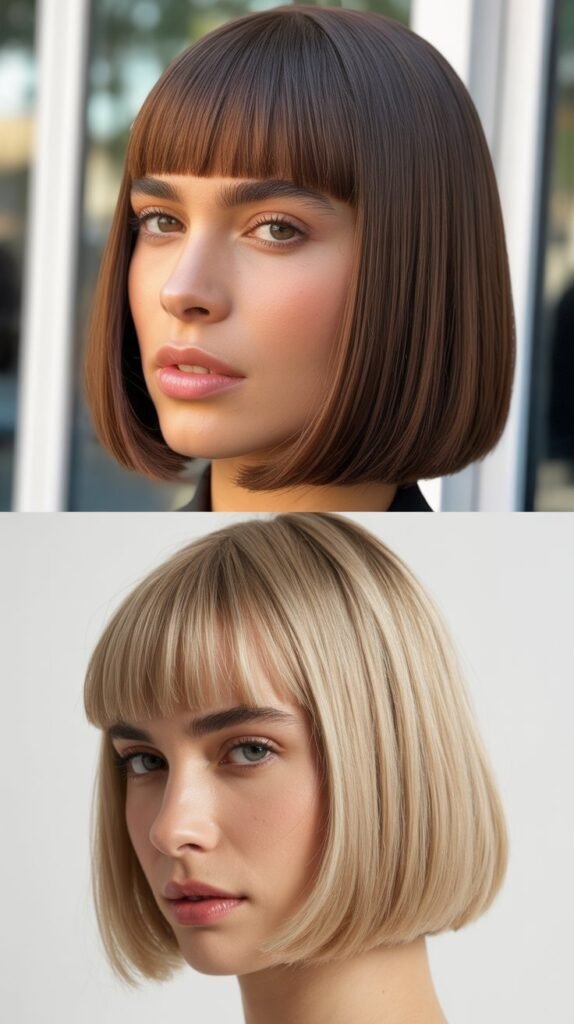 Sleek Straight Bob with Blunt-Cut Long Bangs