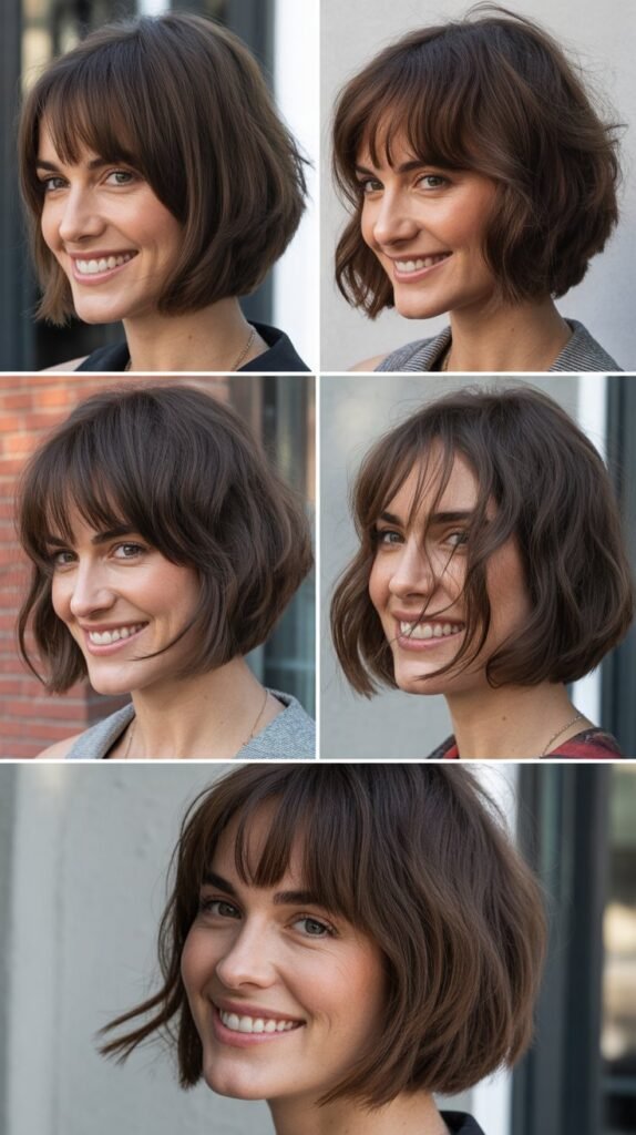 Textured Angled Bob With Wispy Long Bangs