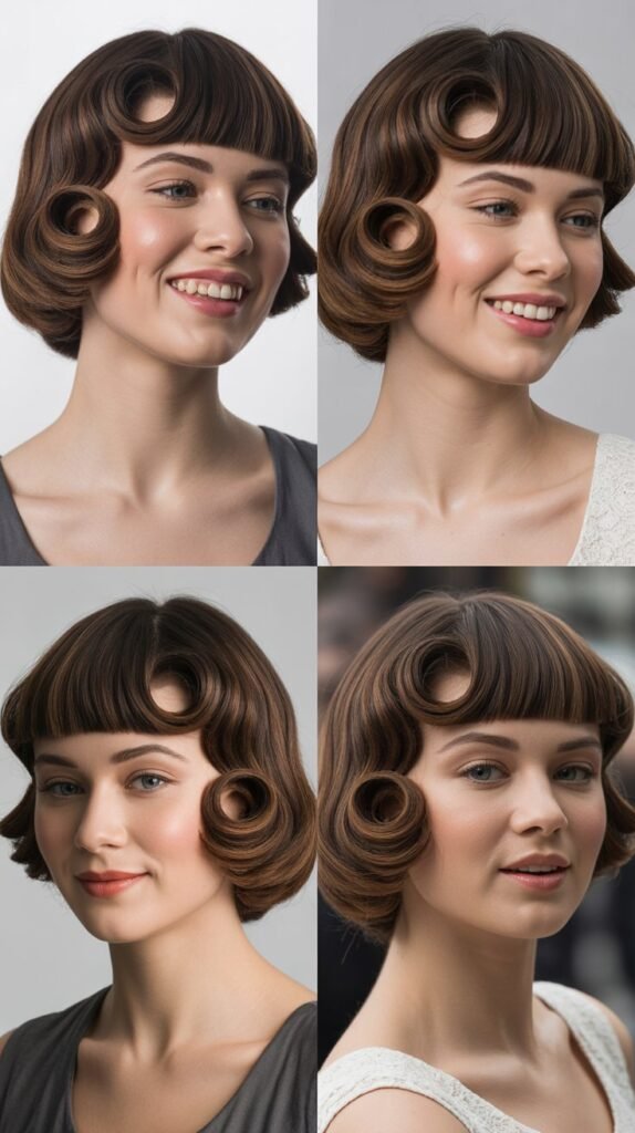 Vintage-Inspired Angled Bob With Long Pin-Curl Bangs