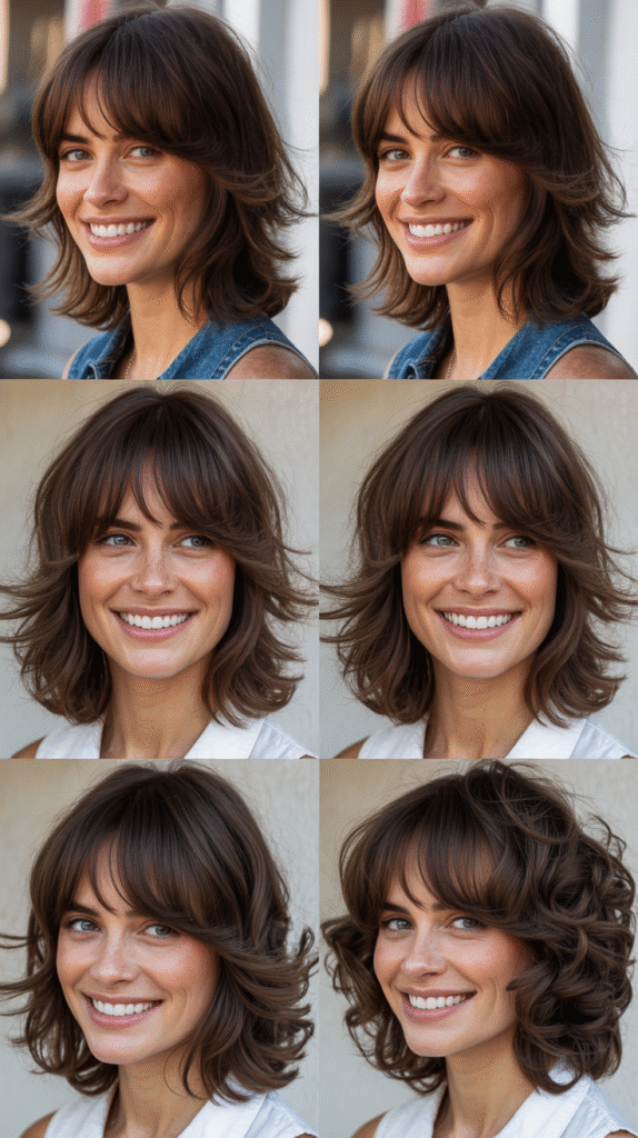 Layered Medium Cut With Baby Curtain Bangs