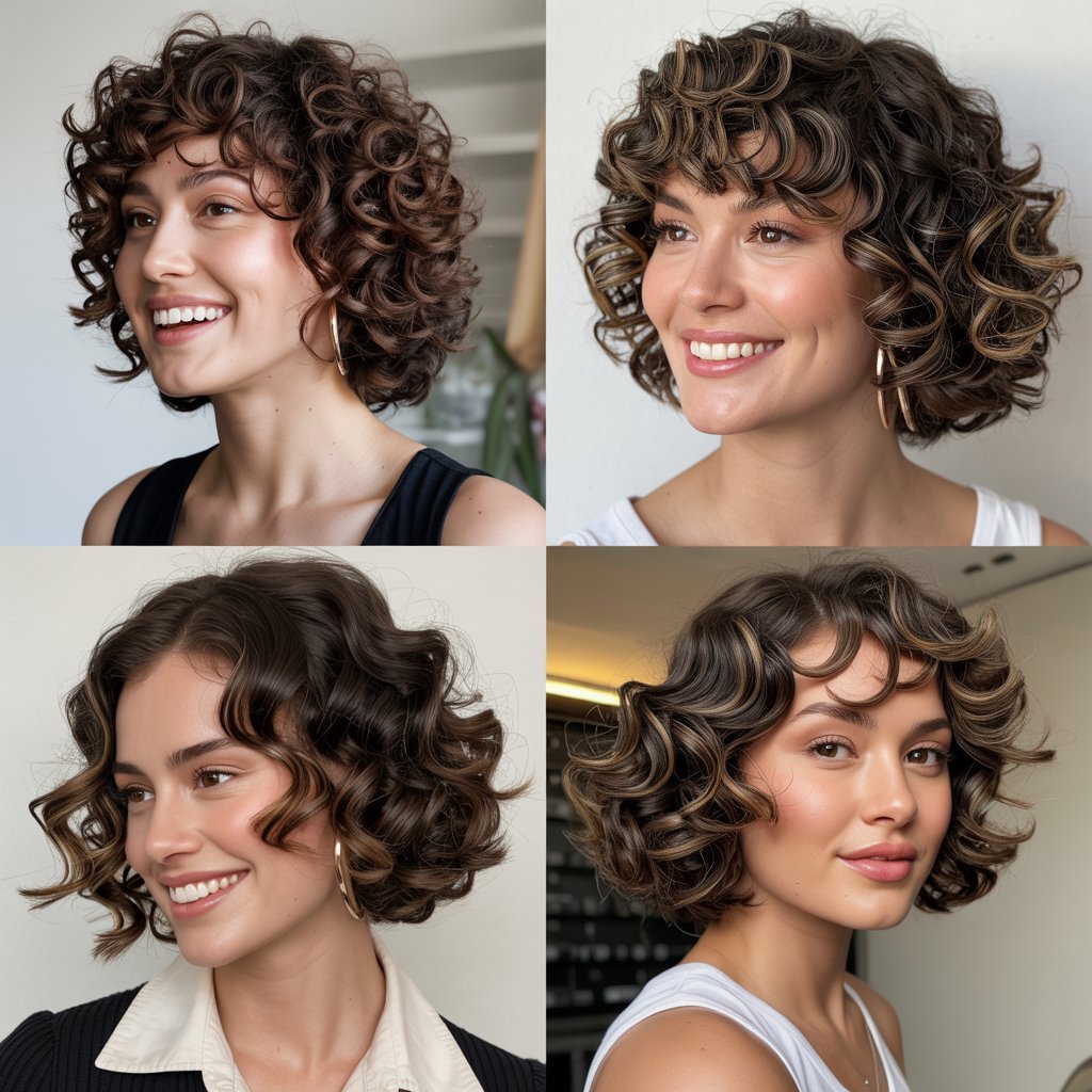  Curly Chin-Length Bob with Defined Spirals