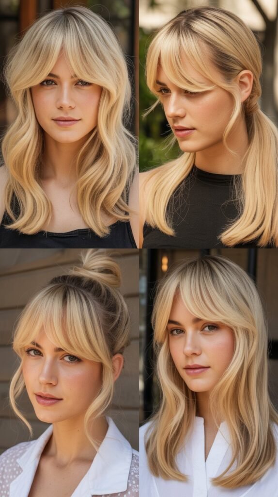 Lemon Blonde with Curved Curtain Side Bangs