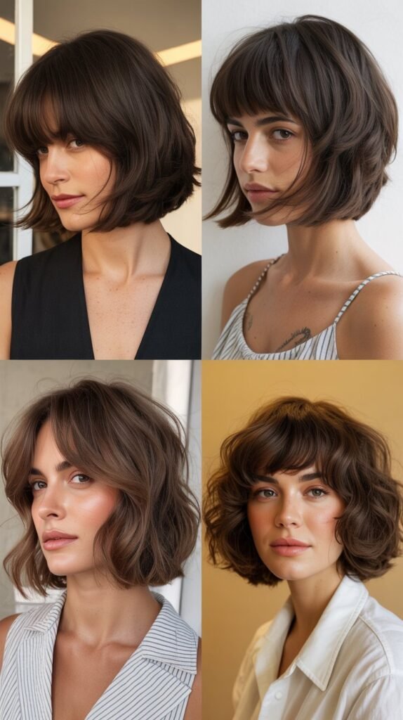  Stacked Bob with Long Feathered Bangs