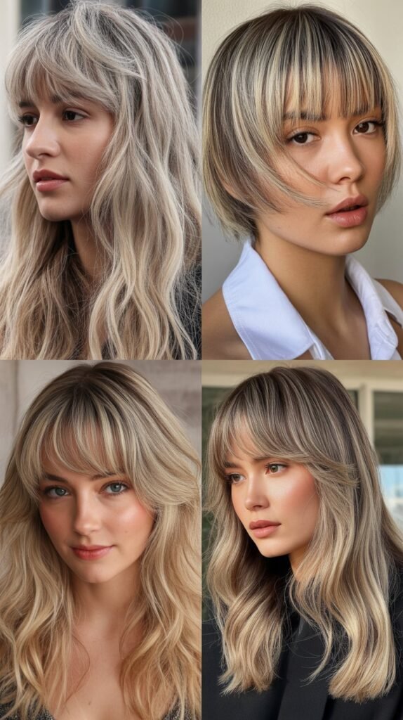 Textured Bangs with Pearl Blonde Highlights