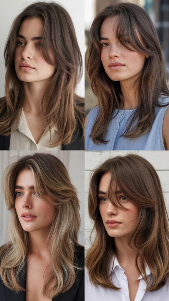  Long Face-Framing Layers With Curtain Bangs