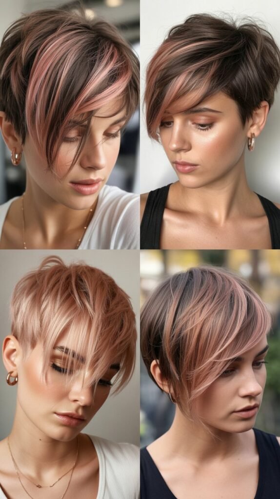 Asymmetrical Pixie With Rose Gold Accents