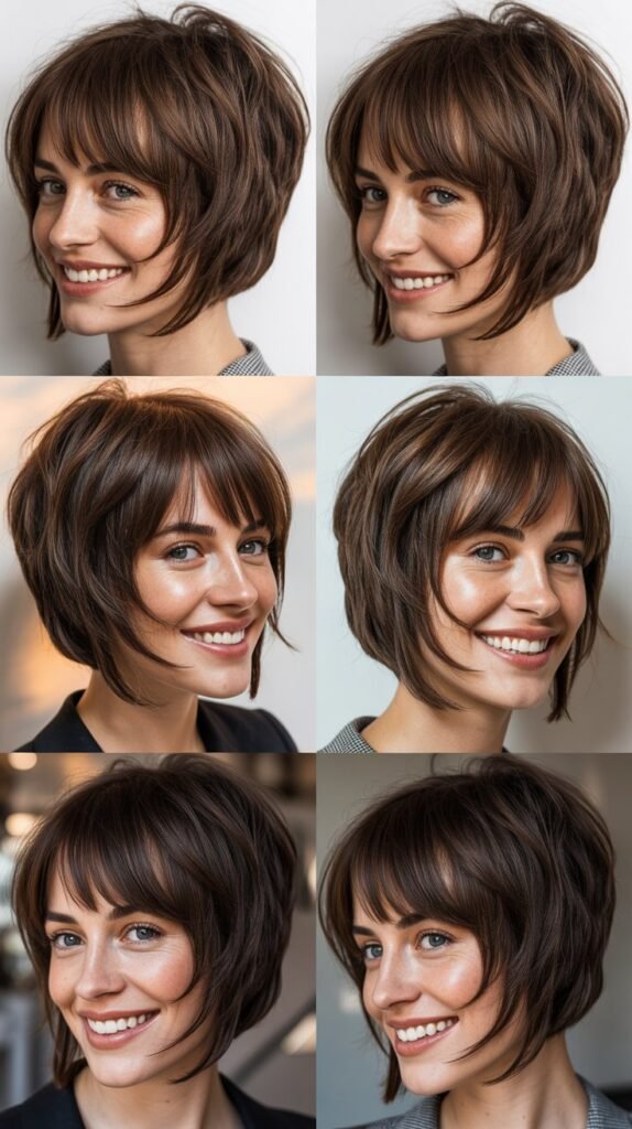 . Choppy Angled Bob With Long Piecey Bangs