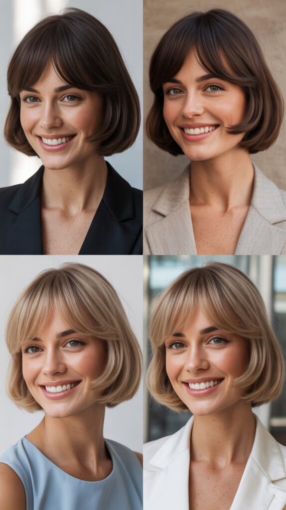 Rounded Angled Bob With Long Arched Bangs