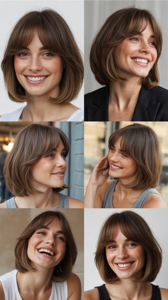 Soft Angled Bob With Long Curtain Bangs