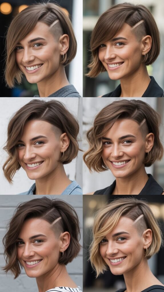 Undercut Angled Bob With Long Swept Bangs