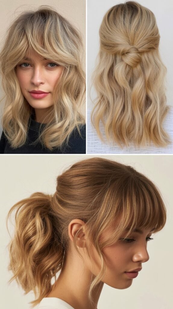 Beachy Blonde Waves with Grown-Out Bangs