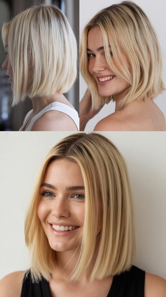 Cream Blonde Blunt Lob