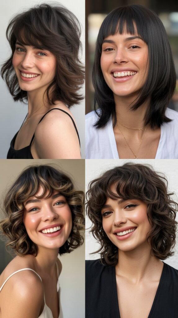  Layered Medium Cut With French Girl Bangs