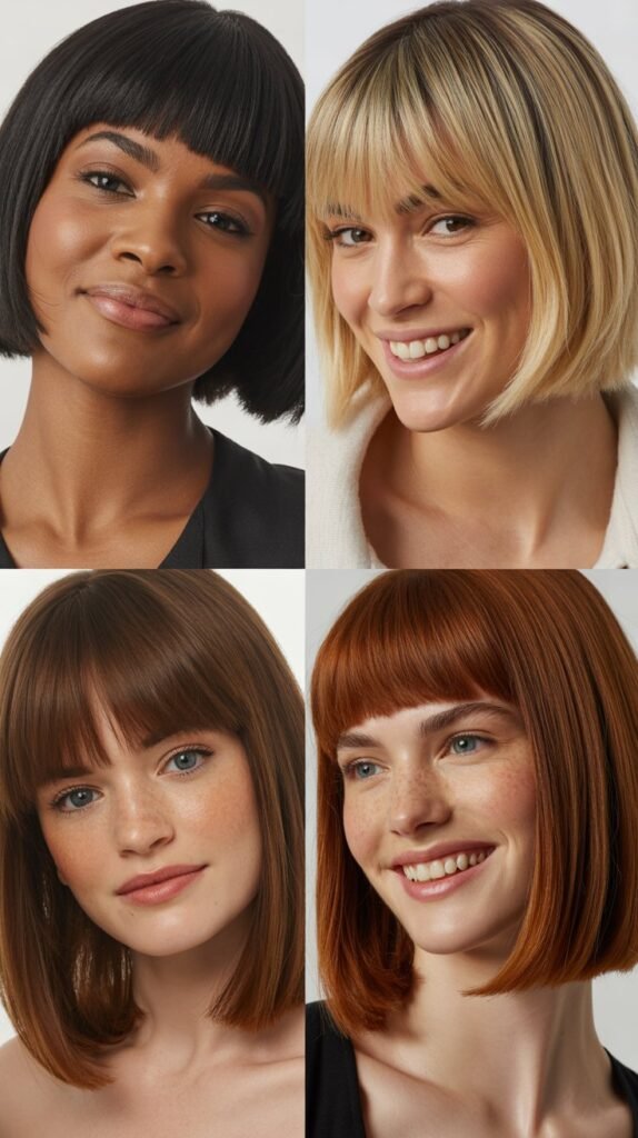 Blunt Cut Medium Bob With Full Bangs