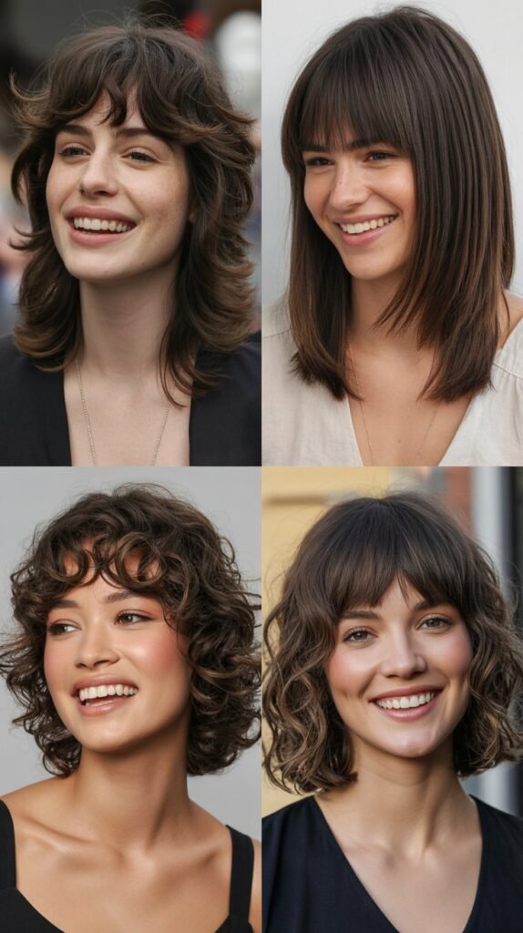 Tousled Medium Layers With Brow-Skimming Bangs