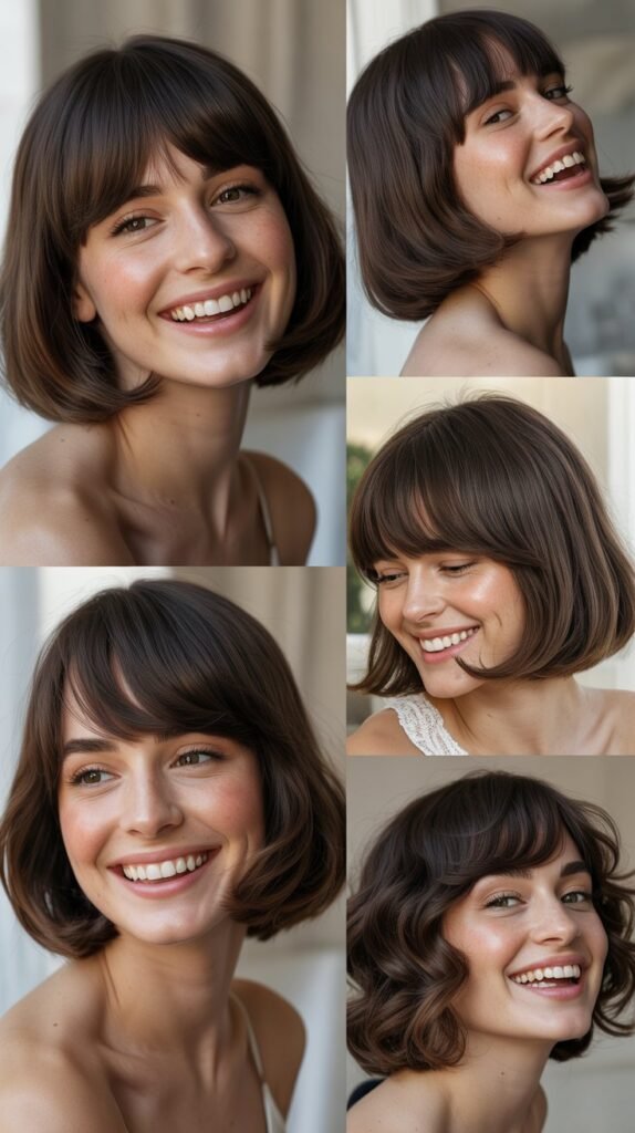 1. Collarbone Bob with Long Curtain Bangs