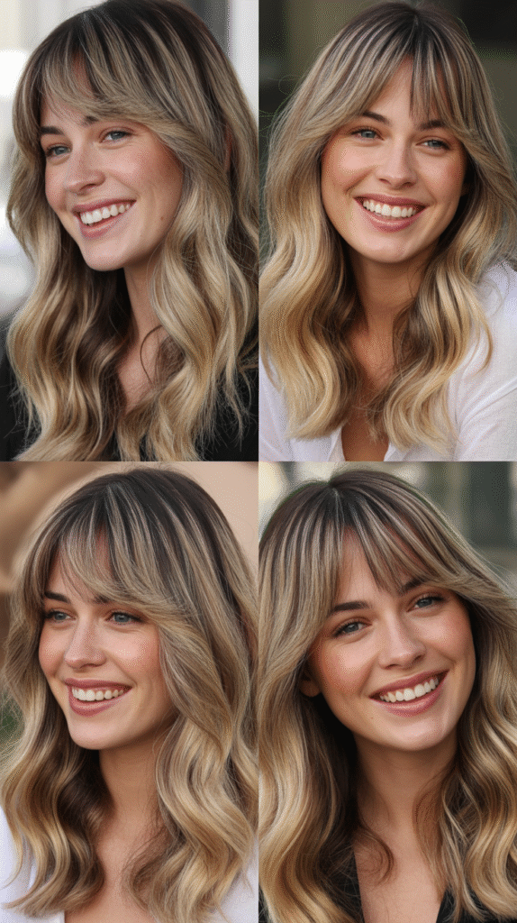 Classic Curtain Bangs with Blonde Balayage