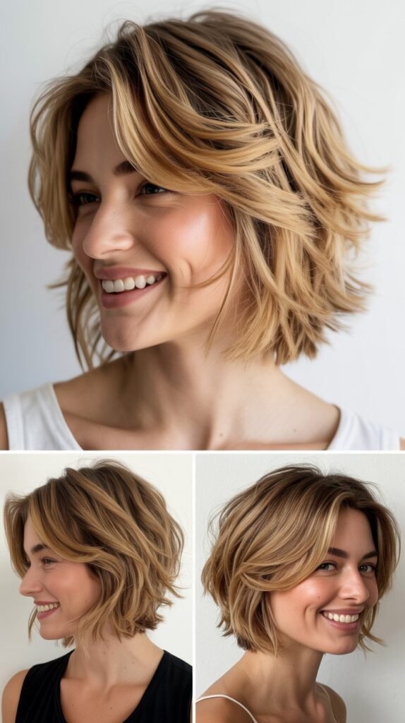 Wheat Blonde Choppy Lob