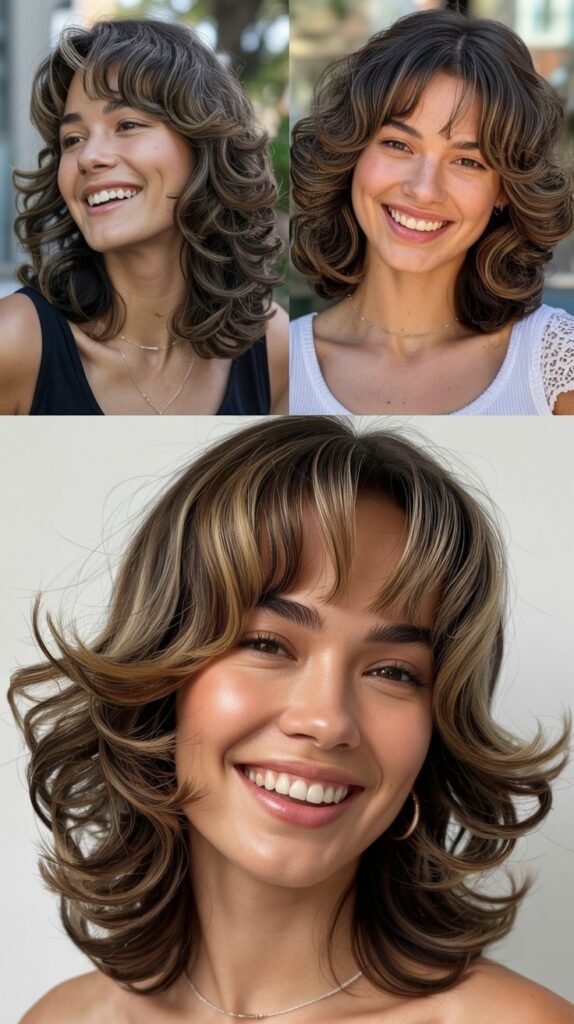 Layered Waves with Face-Framing Pieces and Side Bangs