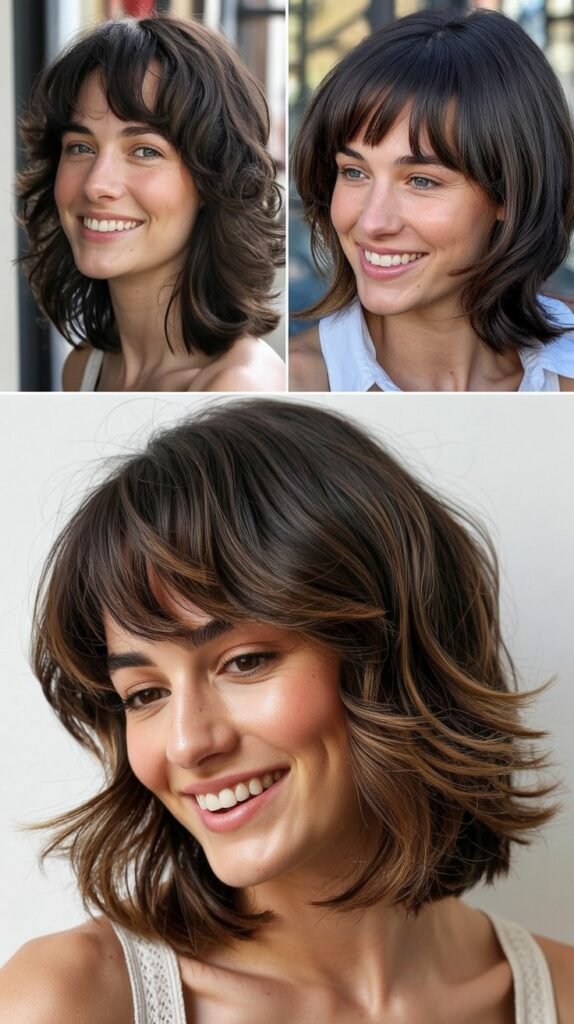 Shoulder-Length Layers with Feathered Bangs