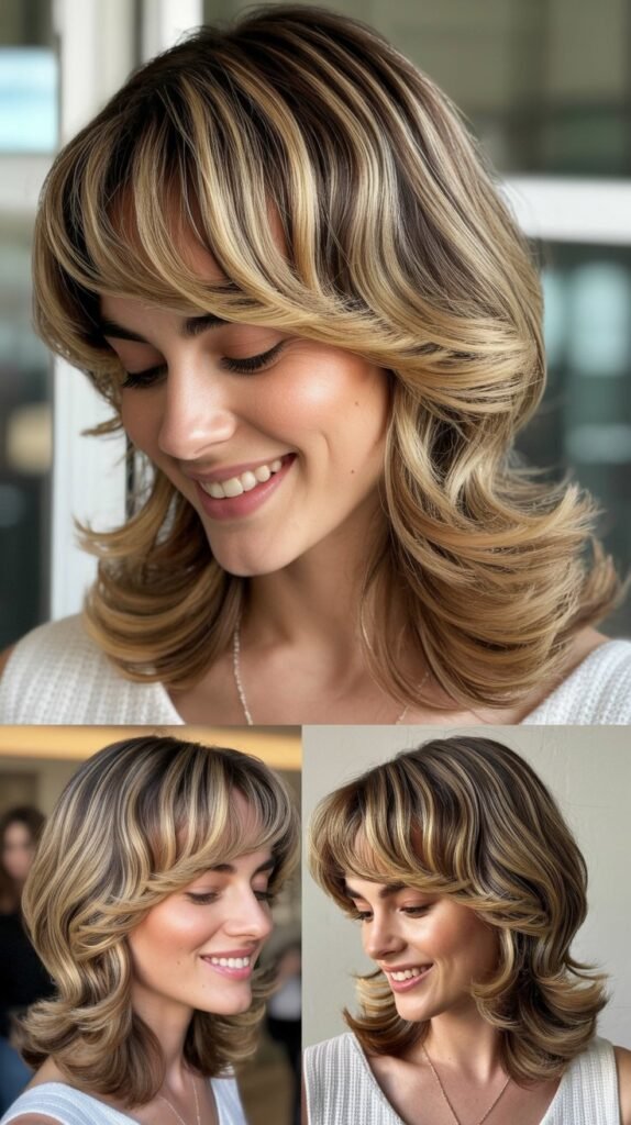 Swoopy Side Bangs with Voluminous Layers