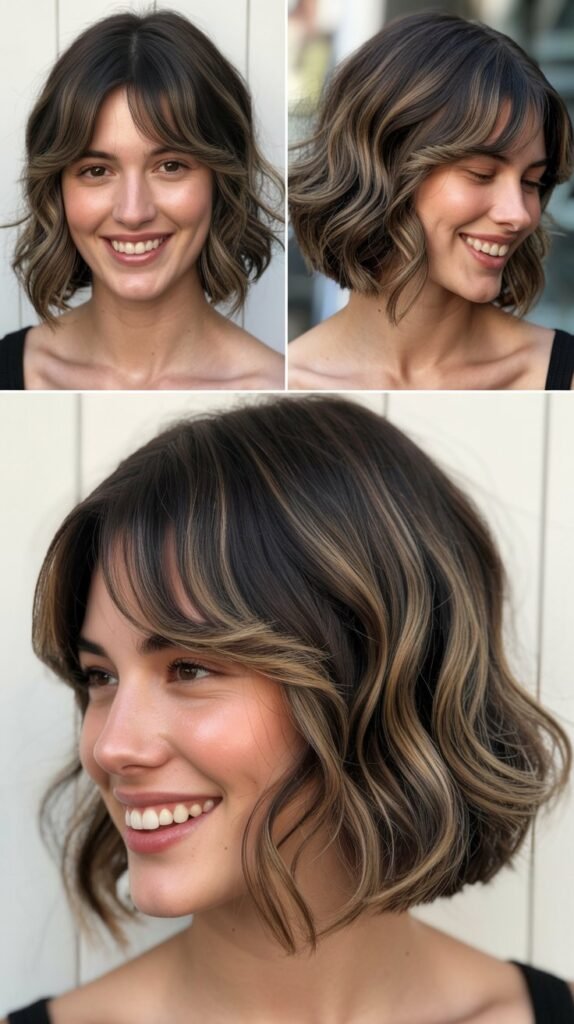 Textured Lob with Curtain Bangs