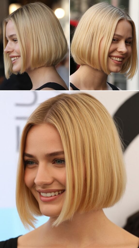  Classic Straight Blonde Lob with Center Part