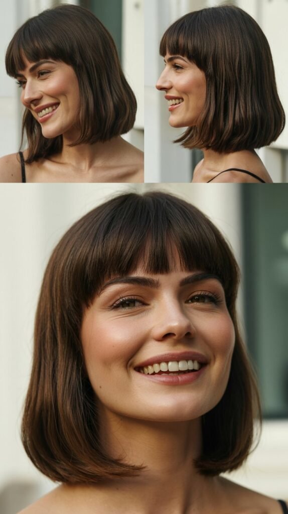 Medium Blunt Cut with Brow-Grazing Bangs