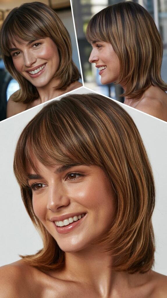Sleek Layers with Polished Curtain Bangs