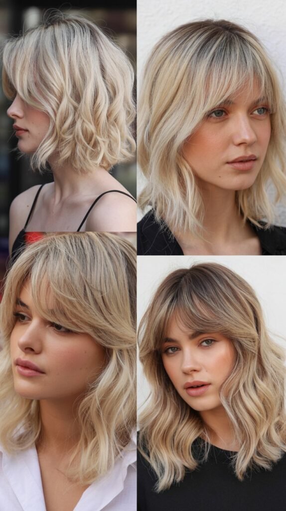 Opal Blonde Lob with Piecey Curtain Bangs