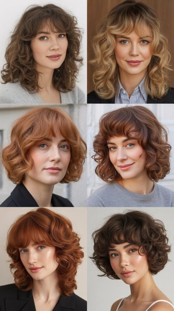 Soft Curls With Face-Framing Curtain Bangs