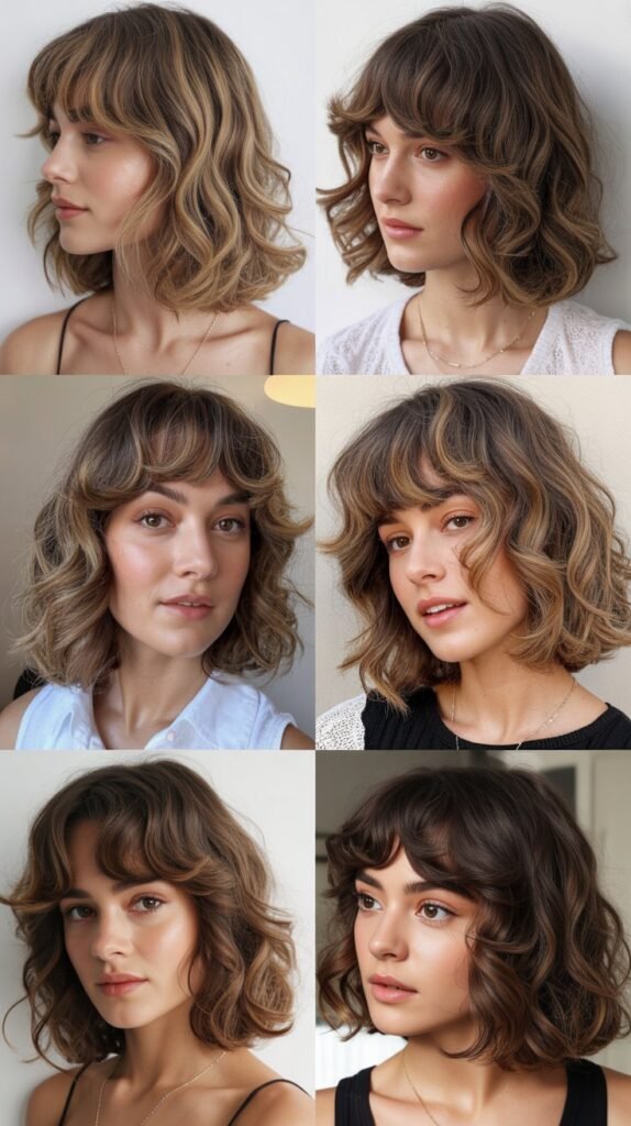 Wavy Long Bob With Baby Curtain Bangs